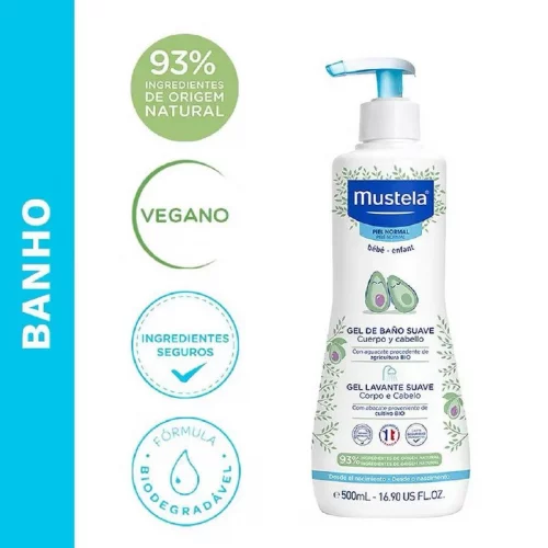￼Gel Lavante Suave Mustela Bebê Corpo e Cabelo 500ml