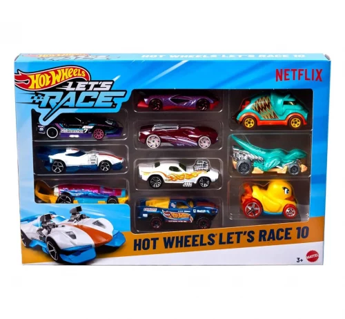 Hot Wheels Diecast Veículo de Brinquedo Let's Race Embalagem com 10 Carros Surpresa