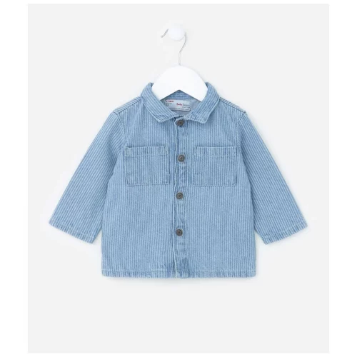 Jaqueta Infantil em Jeans com Estampa Listrada - Tam 0 a 18 meses Azul