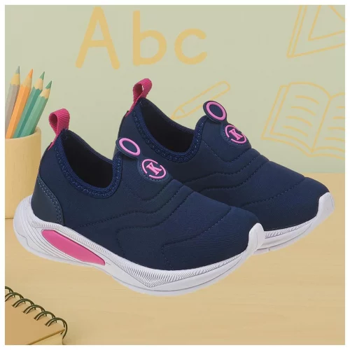 Kidstep Tenis Escolar Infantil Calce Fácil K Feminino Bordado Marinho com Pink 22 ao 36