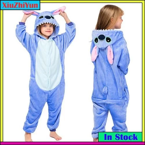 🧡Kigurumi Blue Stitch Dinosaur Onesies Kids Jumpsuit Meninas Pijamas Fantasias