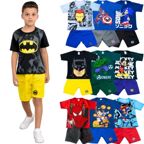 🛍️Kit 10 Peças De Roupas Menino Sendo 5 Camisetas + 5 Bermudas
