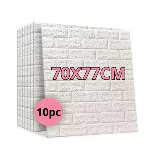 🧡Kit 10 Placas 3D Tijolinho Branco 70x77cm Autocolante Adesivo Decoração