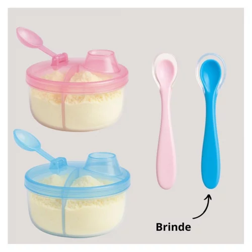Kit 2 Porta Leite em Pó + 2 Colheres com Ponta de Silicone