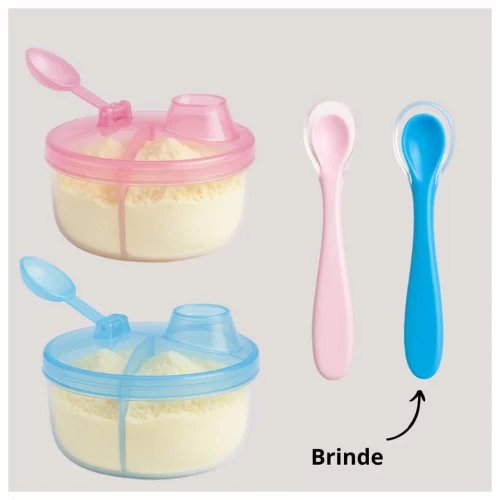 Kit 2 Porta Leite em Pó + 2 Colheres com Ponta de Silicone