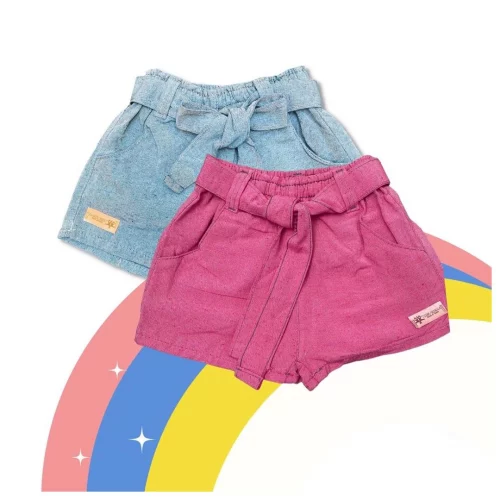 KIT 2 Shorts Infantil Menina 100% Algodão Roupa Menina 08 a 16 Anos