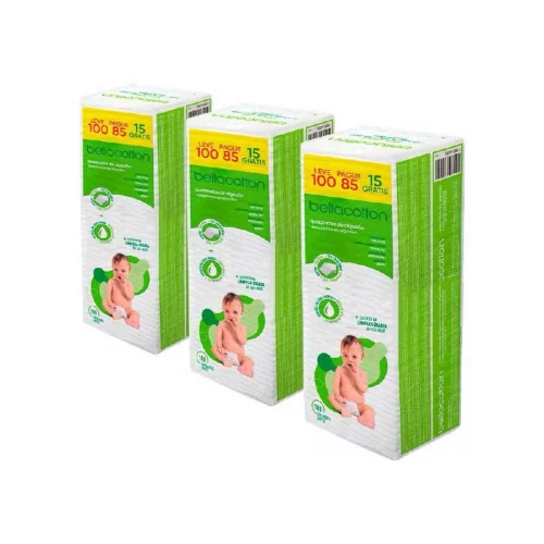 ￼Kit 3 Algodão Quadrado Baby Sem Fragrância 300 Unidades Bellacotton