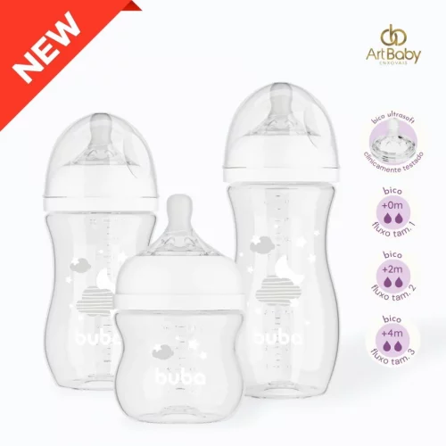 💖 Kit 3 Mamadeira Buba Nuvem Anticólica Silicone +0m BPA Free 120ml 270ml 330ml
