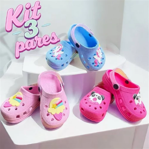 ￼Kit 3 Pares Babuche Pink Panda Azul Unicórnio Rosa Sorvete Super Macio Para Meninas