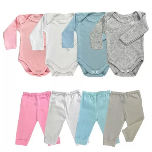 kit 4 peças mijão calça e body manga longa infantil bebe masculino e feminino
