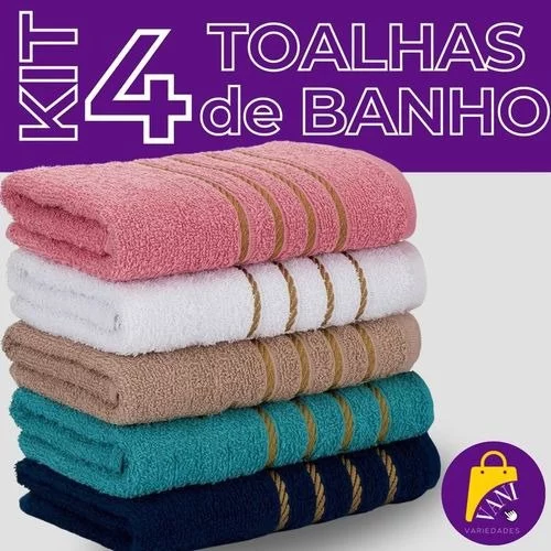 🧡Kit 4 Toalhas de Banho Grande Felpuda Premium 100% Algodão Alta Absorção