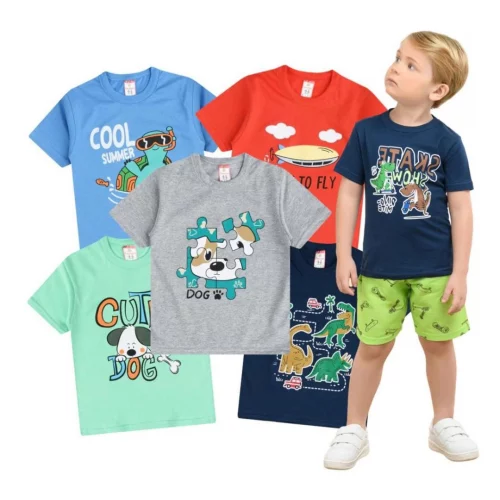Kit 5 Camisetas Manga Curta Menino Infantil Algodão