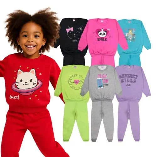 🧡Kit 6 Peças Conjunto Moletom Infantil Menina 1 ao 16 Feminino Inverno
