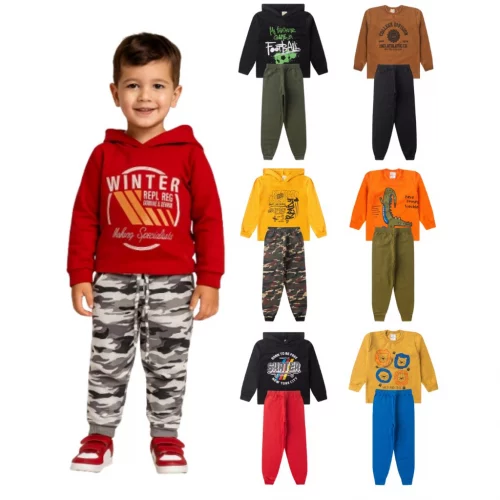 *Kit 6 Peças de Moletom Roupas Masculino Infantil Inverno 3-blusas-casacos 3 calças de 1 ao 14 Promoção MENINO criança*