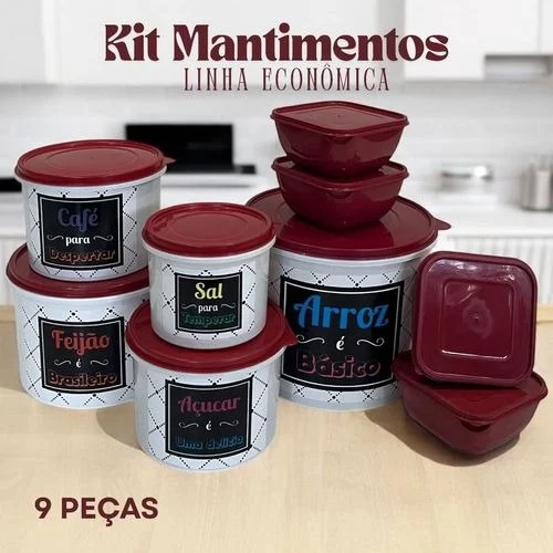 🧡Kit 9 Potes 5 Mantimentos LINHA ECONÔMICA + 4 Marmitas Quadradas 500 ml Vasilhas Herméticas