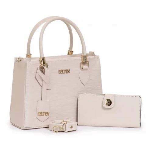 Kit Bolsa Creme Tiracolo E Transversal Com Carteira Feminina Selten