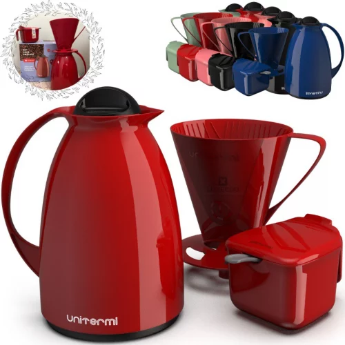 Kit Café Super Pratico Com Garrafa Térmica + Açucareiro Com Colher + Suporte para Filtro UNITERMI Varias Cores