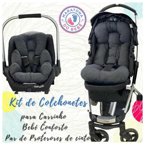 > Kit Colchonetes 3 Peças Para Carrinho E Bebê Conforto Premium Varias Cores