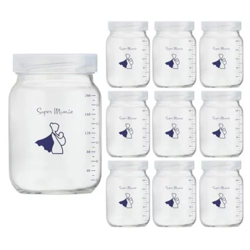 Kit com 10 Potes de Vidro para Armazenar Leite Materno 200ml Com Graduação
