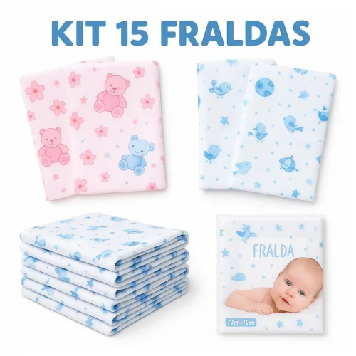 Kit com 5,10 ou 15 Unidades Fralda de Pano Bebê 60cm x 60cm 100% algodão Minasrey Pacote