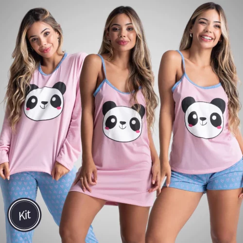 Kit com uma Camisola, um Conjunto Short Doll e um Pijama Longo ‼️