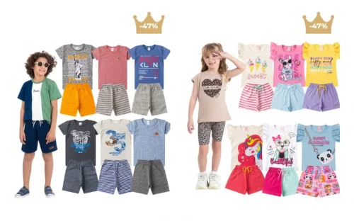 Kit Conjunto Infantil Verão Menino ou Menina Com 5 Conjuntos