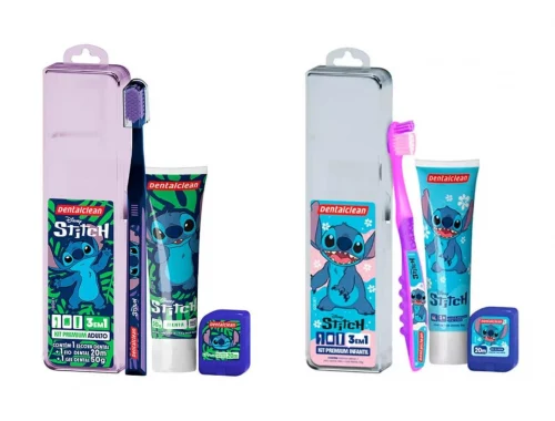 Kit Escova Dental Dentalclean Stitch + Fio Dental 50M + Gel Dental 50g + case