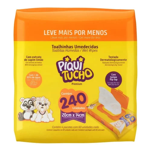 Kit Lenço Umedecido Piquitucho Premium 240 Un