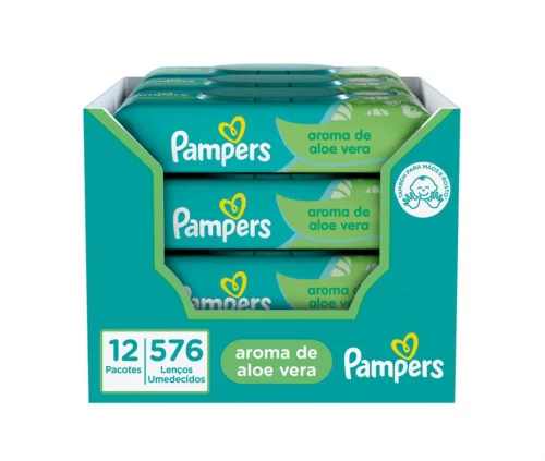 Kit Lenços Umedecidos Pampers Aroma de Aloe Vera 576 Unidades (12 pacotes com 48 un cada)