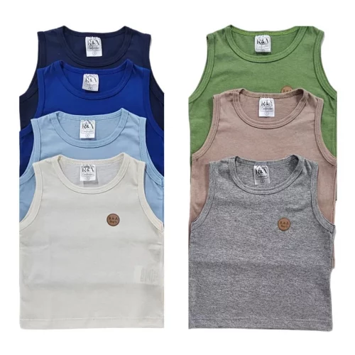 Kit Regata Infantil Masculina Básica Algodão Macio Confortável 3 Peças