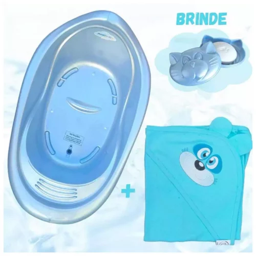 Kit Toalha de banho + Banheira de Bebe 22L + Saboneteira Menina e Menino