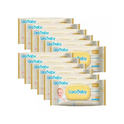 Kit Toalha Umedecida Lara Baby Premium (12 pacotes com 100un cada)