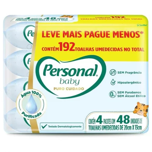 Kit Toalha Umedecida Personal Baby Puro Cuidado 192 unidades