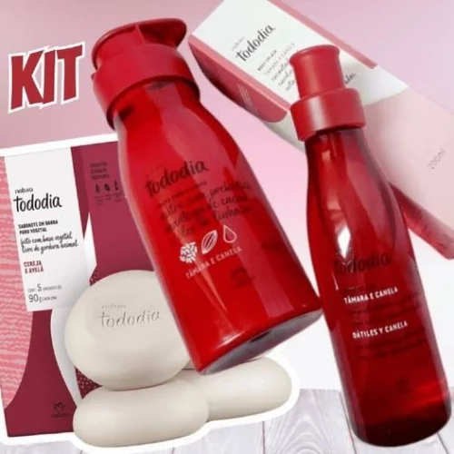 Kit Tododia Tâmara e Canela com Sabonete, Hidratante e Body Splash (3 produtos)