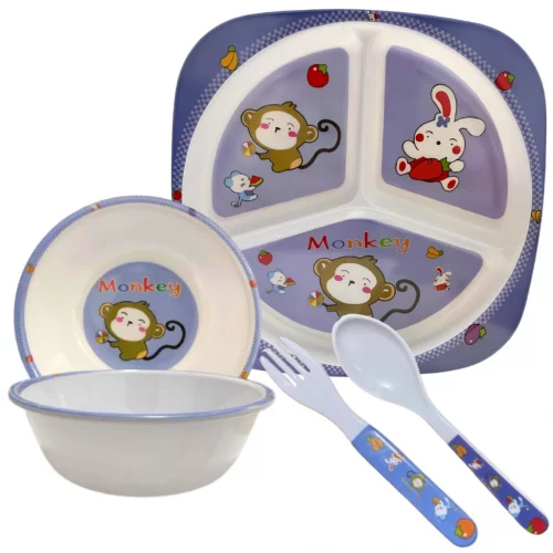 Kit Utensílios Prato C/ Divisória Para Bebê Criança Tigela Talher Infantil Varias Estampas (PODE IR AO MICROONDAS)