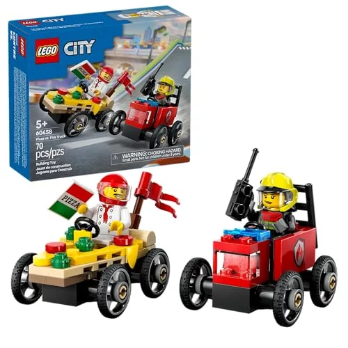 LEGO City Great Vehicles Pack de Carros de Corrida Pizza vs. Caminhão dos Bombeiros 60458