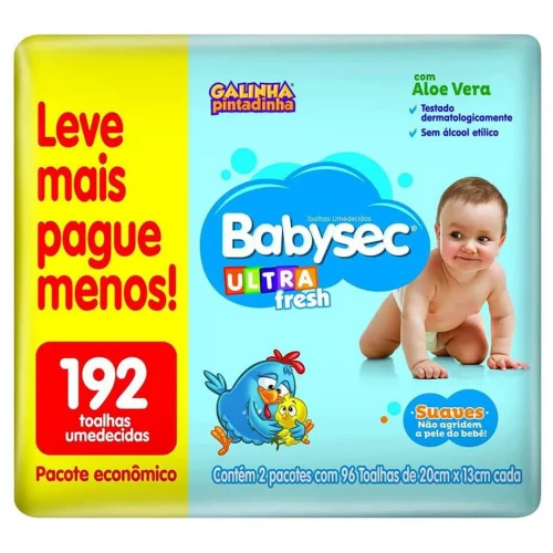 Lenço Umedecido Babysec Ultrafresh Pacote Economico 192 folhas - 2 pacotes com 96 unidades