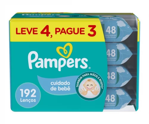 Lenço Umedecido Pampers Cuidado de Bebê 192 Unidades