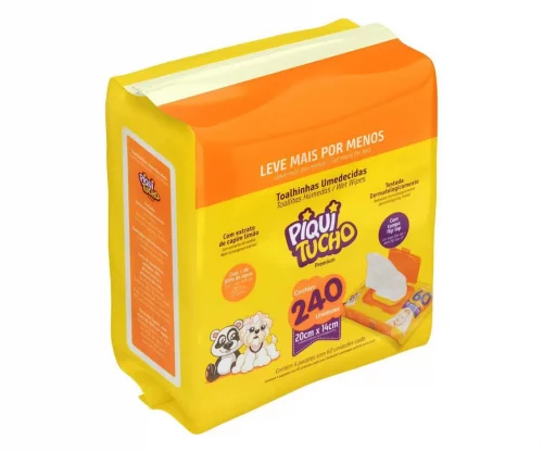 Lenço Umedecido Piquitucho Premium 240 unidades (4 pacotinhos com 60un cada)
