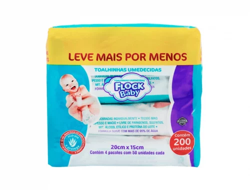 Lenços Umedecidos Flock Baby 200 unidades (4 pacotes com 50 un cada)