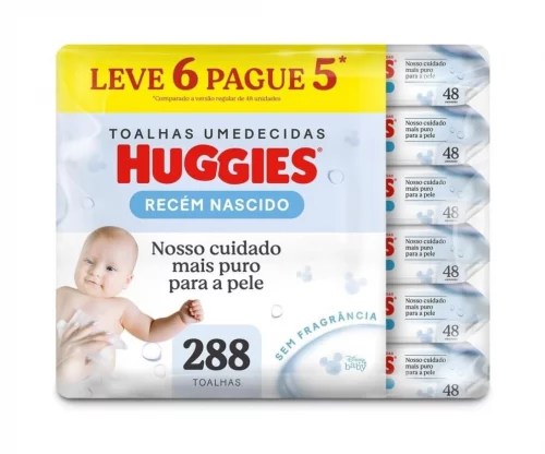 Lenços Umedecidos Huggies Recém Nascido 288 lenços (6 pacotes com 48 unidades cada)