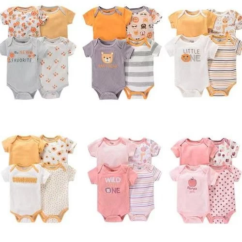 🧡Lucky Baby Macacão de manga curta masculino feminino recém-nascido 4pcs