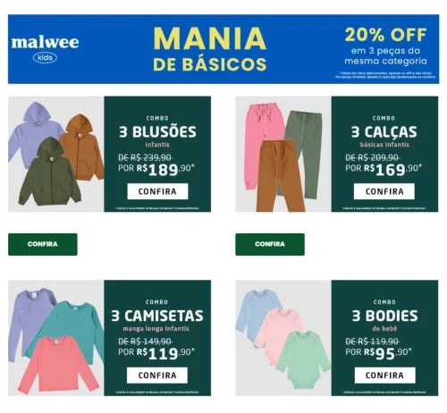 Malwee com 20% OFF em 3 peças da mesma categoria 🥳