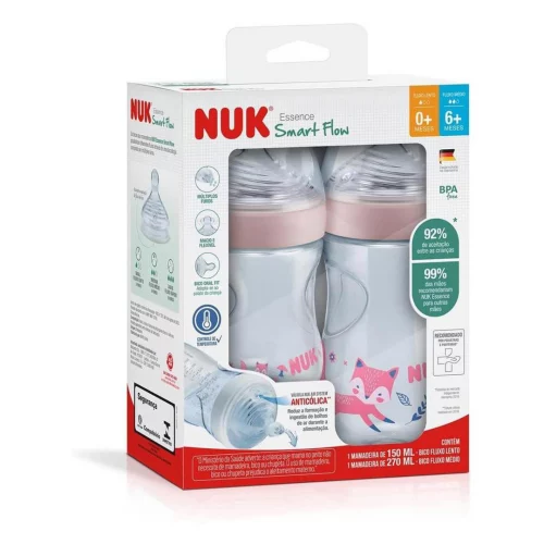 NUK Kit De Mamadeiras Anticólica Essence Smart Flow - Rosa