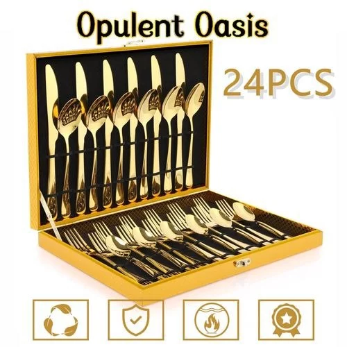 🧡Opulent Oasis>>Kit Jogo Talheres Inox 24pçs Slim faqueiro Em Aço para cozinha utensílios domésticos