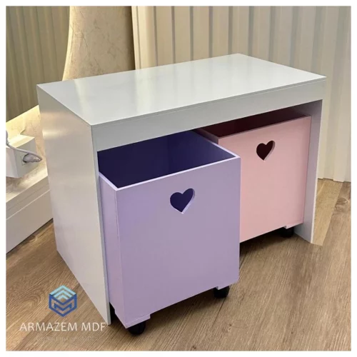 -Organizador de Brinquedos Bancada Infantil 2 Gavetas Com Rodinhas em MDF