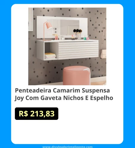 🛍Penteadeira Camarim Suspensa Joy Com Gaveta Nichos E Espelho