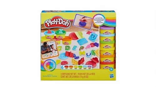 Play-Doh, Massinha de Modelar Infantil, Kit Inicial de Letras - Conjunto de Brinquedo com 26 Carimbos e 6 Potes - A partir de 3 Anos