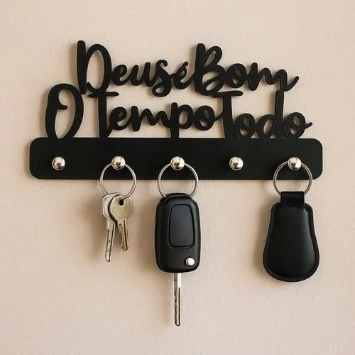 🧡Porta Chaves de Parede Decorativo Multiuso em MDF 3mm Preto Deus é Bom o Tempo Todo Envio Imediato