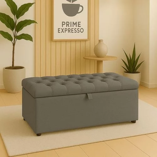 🧡Puff Baú pé de cama 90 cm no Sued Capitone Organizador e Sapateira (Porta Objetos e Brinquedos)